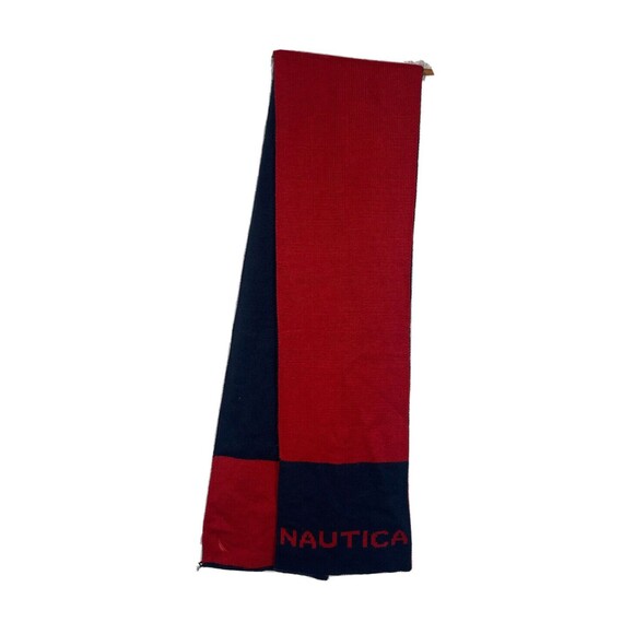 Nautica Mens Womens Crochet Knit Scarf Navy Blue Red One Size - Picture 1 of 5